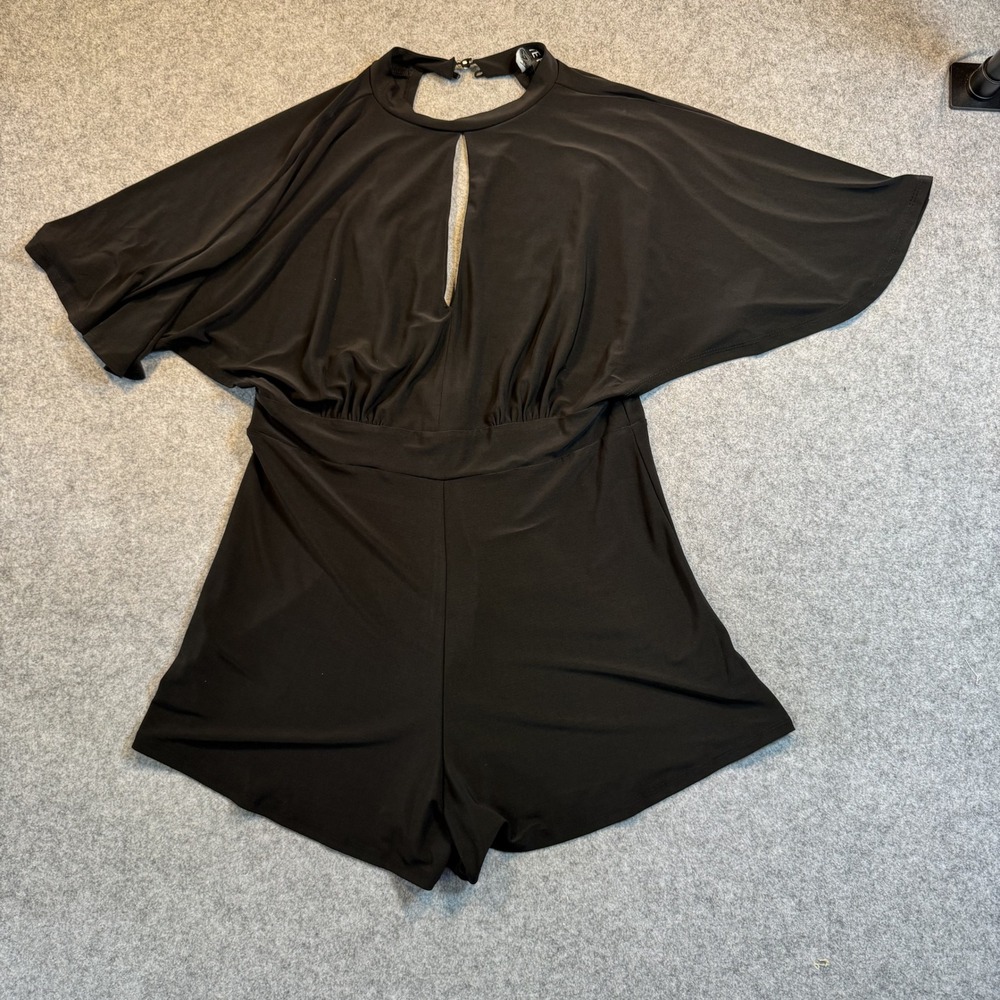 Haute Fox Cape Sleeve Romper Size M/L Black Keyhole Cutout Dramatic Sleeve